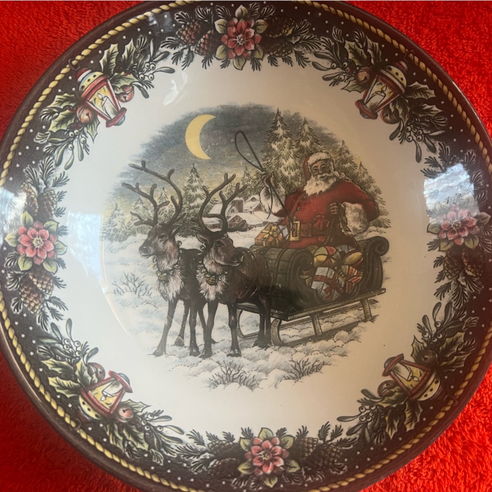 Festive Santa and Reindeer Decorative Bowl Royal Stafford England